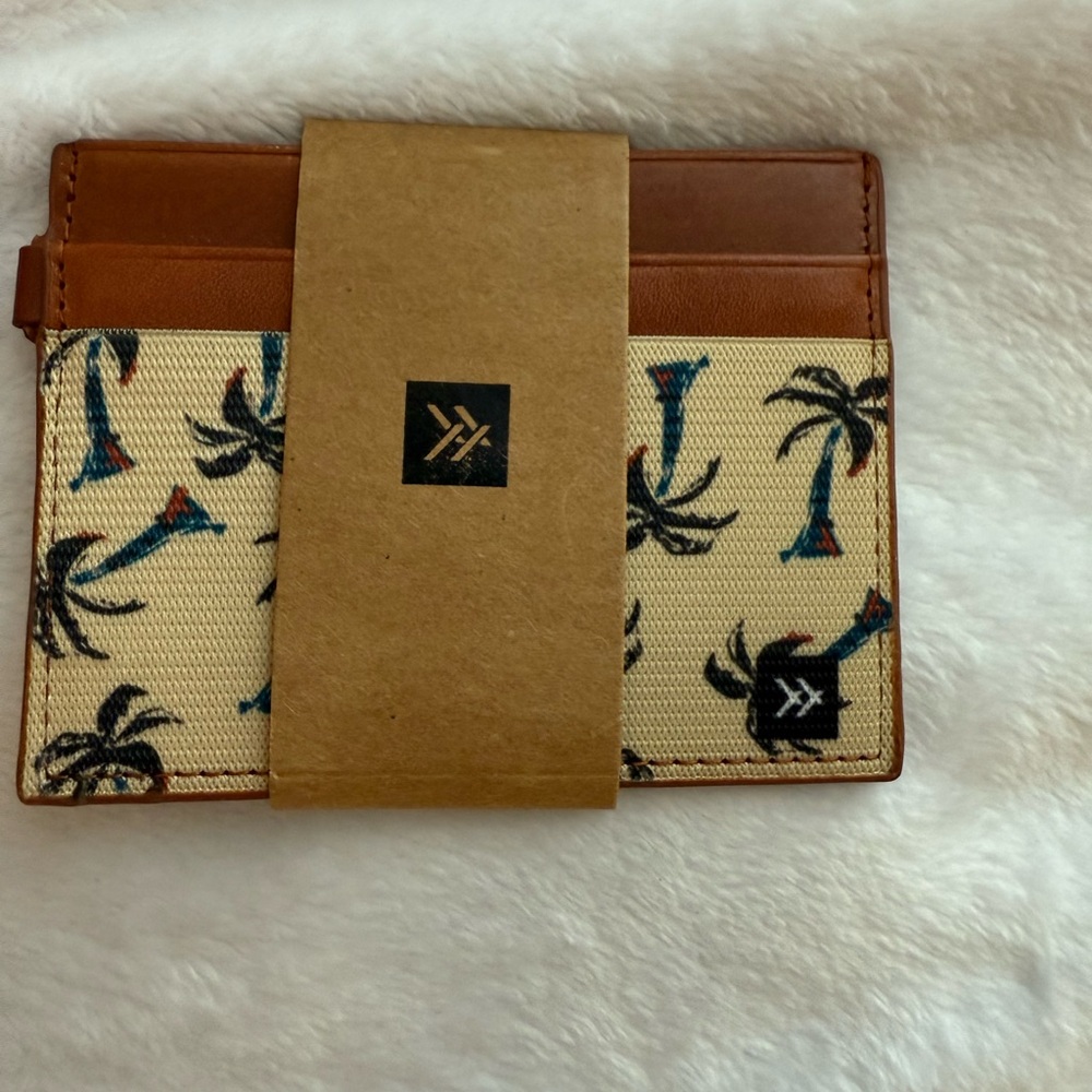 Brown and Cream Card Holder with Palm Tree Design